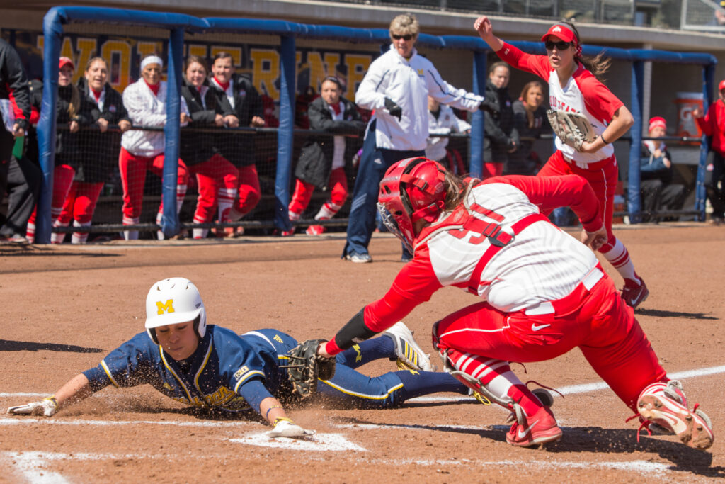 The University of Michigan softball team defeats Ohio State, 1-0, at Alumni Field in Ann Arbor on April 5, 2014.